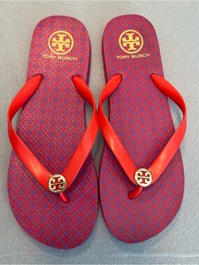 Tory Burch Womens Coral Pink Flip Flop Thong Logo Sandals Size 11